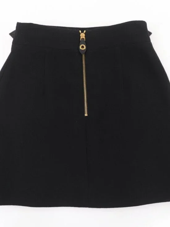 Louis Vuitton % Wool Leather with Belt Scallop Detail Mini Skirt Black 34 - Picture 2 of 12